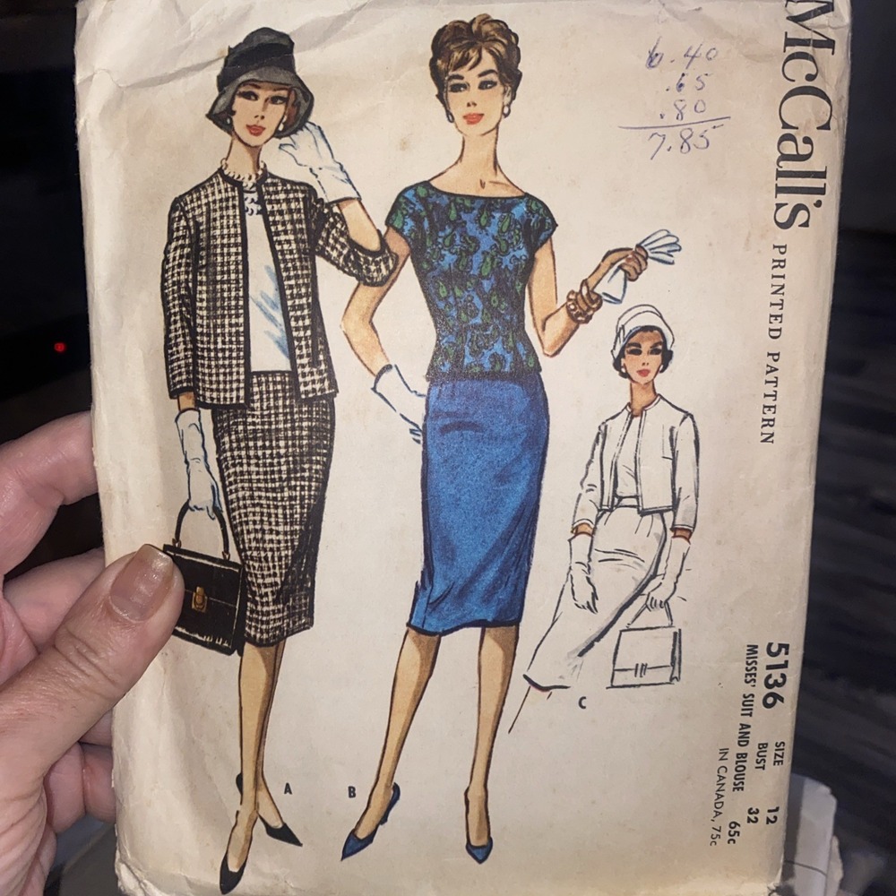 Vintage 1959! Cut McCall's 5136 Box Jacket, 3 gore skirts & cap - sz 12/ b 32